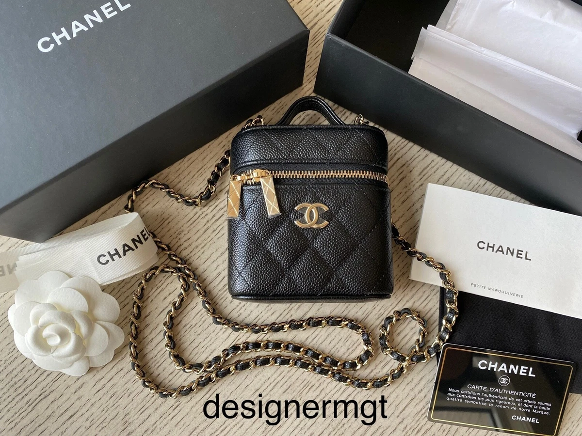 NIB 100%AUTH CHANEL 22C Black Caviar Leather Mini Vanity Handle Bag With  Chain