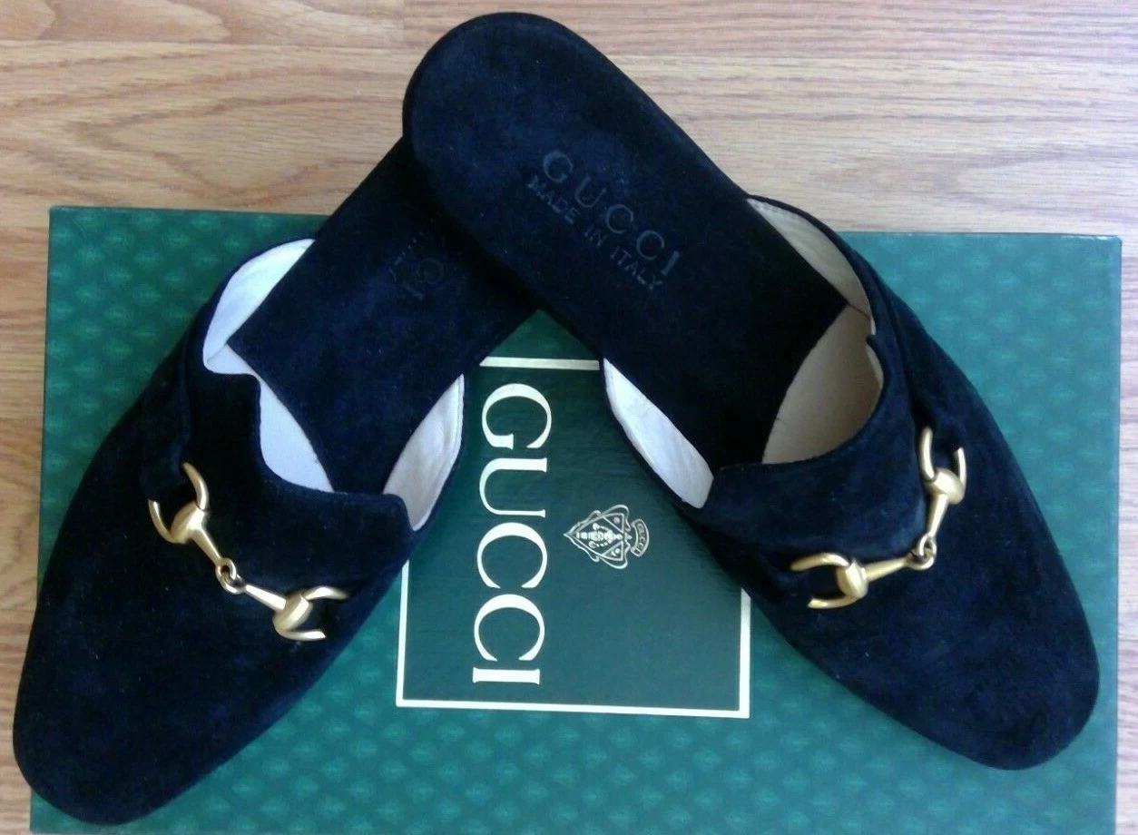 PANTOUFLES FEMMES GUCCI HORSEBIT EN CUIR DAIM NOIR TAILLE 5 US 