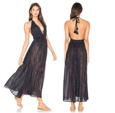 LOVESHACKFANCY Metallic stripe Hayley Halter dress sz s