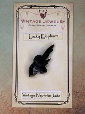 Vintage Black Nephrite Jade - LUCKY ELEPHANT - New Old Stock (#5016)