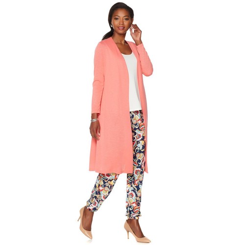 Slinky Brand Long-Sleeve Collarless Duster Jacket 534210-J (XS, Coral) - Picture 4 of 6