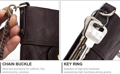 Carteras plegables de cuero real para hombre con doble cremallera monedero con cadena - Imagen 17 de 29