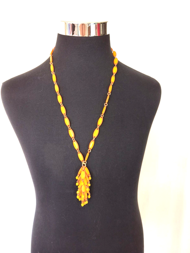 Collar de borla para mujer naranja y dorado plástico dorado cadena apx 36 pulgadas - Imagen 6 de 15