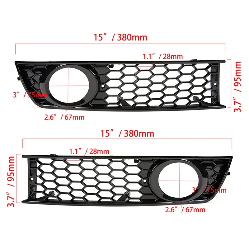 Pair Bumper Honeycomb Fog Light Lamp Grille Bezel Cover Fit Audi A4 B6 2002-2005 - Image 3 of 4