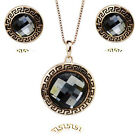 <!--F#f_0--> 18K GOLD PLATED & GENUINE CUBIC ZIRCONIA SMOKEY GREY NECKLACE & EARRING SET <!--F/-->