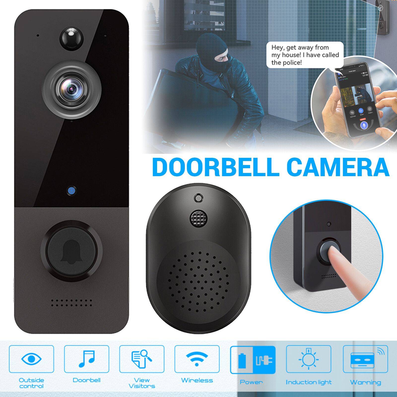 Wireless Doorbell Camera WiFi PIR Smart Video Doorbell Security Door Bell Ring-image