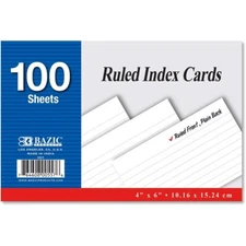 BAZIC 100 Ct. 4" X 6" Ruled White Index Card