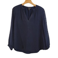 J. Crew Silk Blend Blouse Navy Blue Sheer Lined Career Shirt Top Size 4