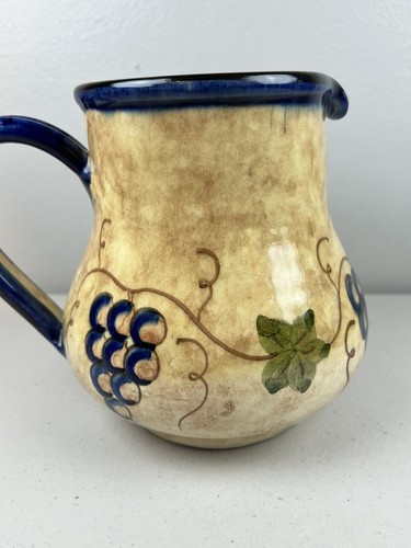 Handmade Painted Glazed Pitcher with Six Cups Juice Water Pottery Signed - Picture 7 of 24