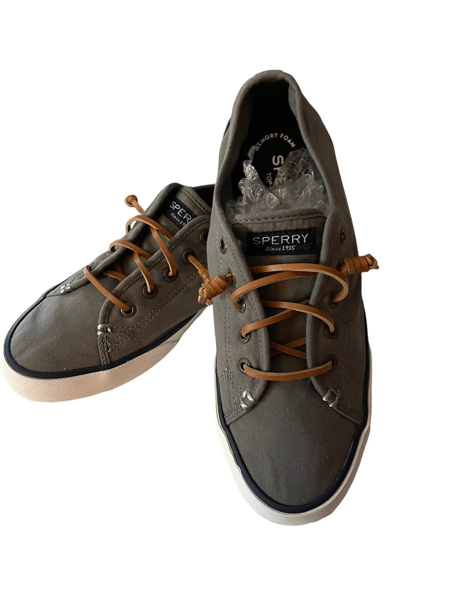 SPERRY Top-Sider Charcoal Gray Women Lace Up Seacoast Canvas Boat Shoe