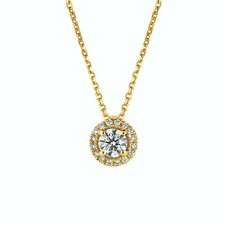 0.50 Carat Natural Diamond Halo Necklace 14K Yellow Gold G SI 18 inches chain