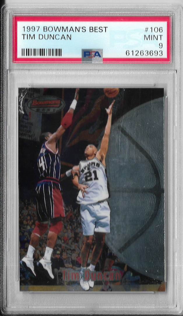 PSA 9 Mint 1997 Bowmans Best TIM DUNCAN RC Rookie #106 HOF'er!!!
