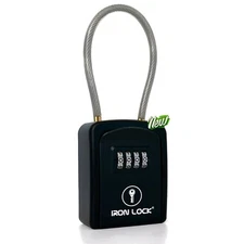 Iron Lock ® - Key Lock Box Portable with Removable Cable Shackle Indoor Outdoor 