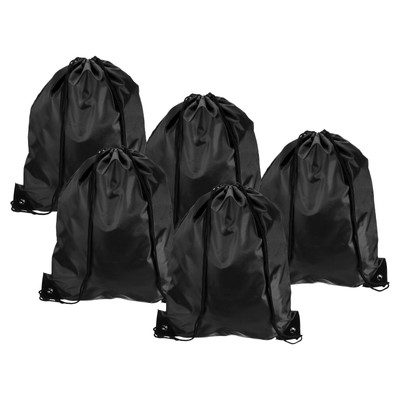 5Pcs 42x34cm Nylon Drawstring Backpack Cinch Storage Sack Sports Bags Black
