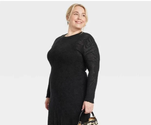 Women's Long Sleeve Maxi Pointelle Dress - A New Day Black XXL