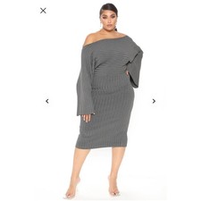 Fashion Nova Heather Sweater Midi Sweater Dress in Gray - Size 1X