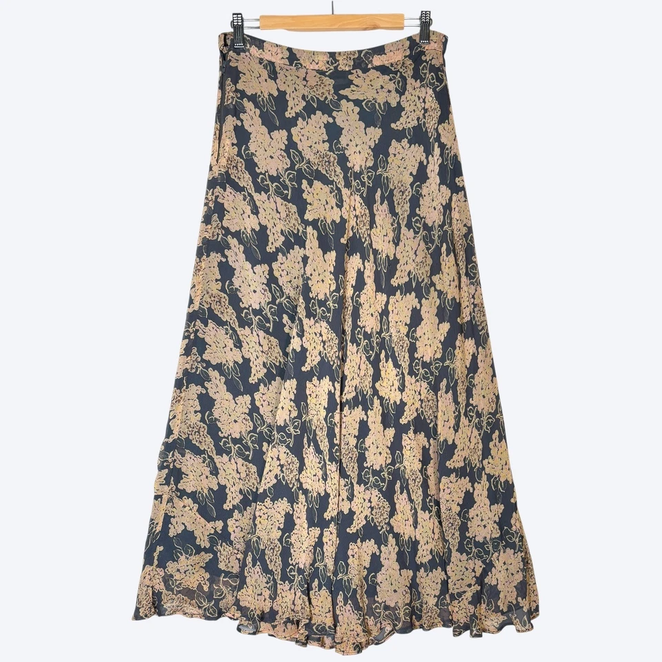 复古 90 年代 Sarah Arizona 花卉长裙女式 M 浪漫流畅荷叶边 — 第 2/4 张图片