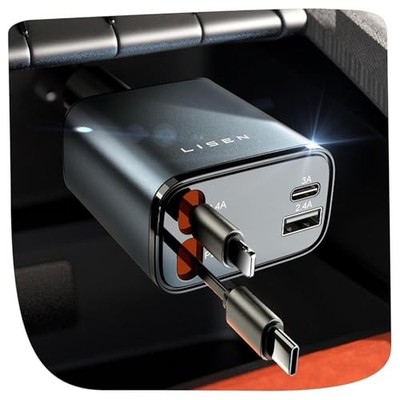 Retractable Car Charger, Gifts for Him Her, Cars Adapter USB C Fast Charger