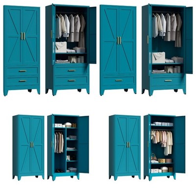 2 Doors Wardrobe Bedroom Clothes Storage Cupboard With Shelves & Hanging Rail