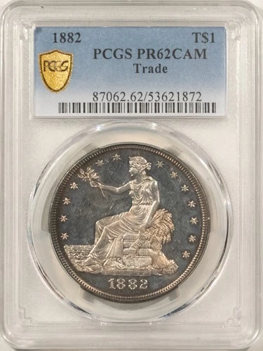 1882 $1 PROOF TRADE DOLLAR - PCGS PR-62 CAM, CAMEO ATTRACTIVE DEEP MIRRORS!