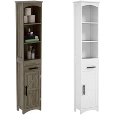 HOMCOM Tall Bathroom Storage Cabinet, Farmhouse Narrow Bathroom Storage Cabinet