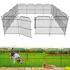 10 Panels No Dig Decorative Garden Fence with Gate, 24 in H x 20 ft L Rustp...