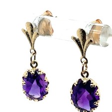14k Yellow Gold Oval 6x8mm 2 Ct Tw African Amethyst Dangle Multi Prong Earrings