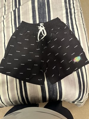 SLUNKS Men's  Shorts Black White Logo Drawstring Pockets Elastic Waist