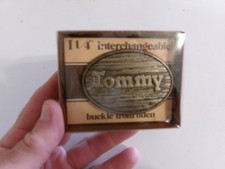 Vintage Oval Men’s Brass Belt Buckle “Tommy” By Oden Made In USA