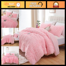 Luxurious Pink Faux Fur Full Comforter Set, Soft Shaggy Bedding, 3 Pieces