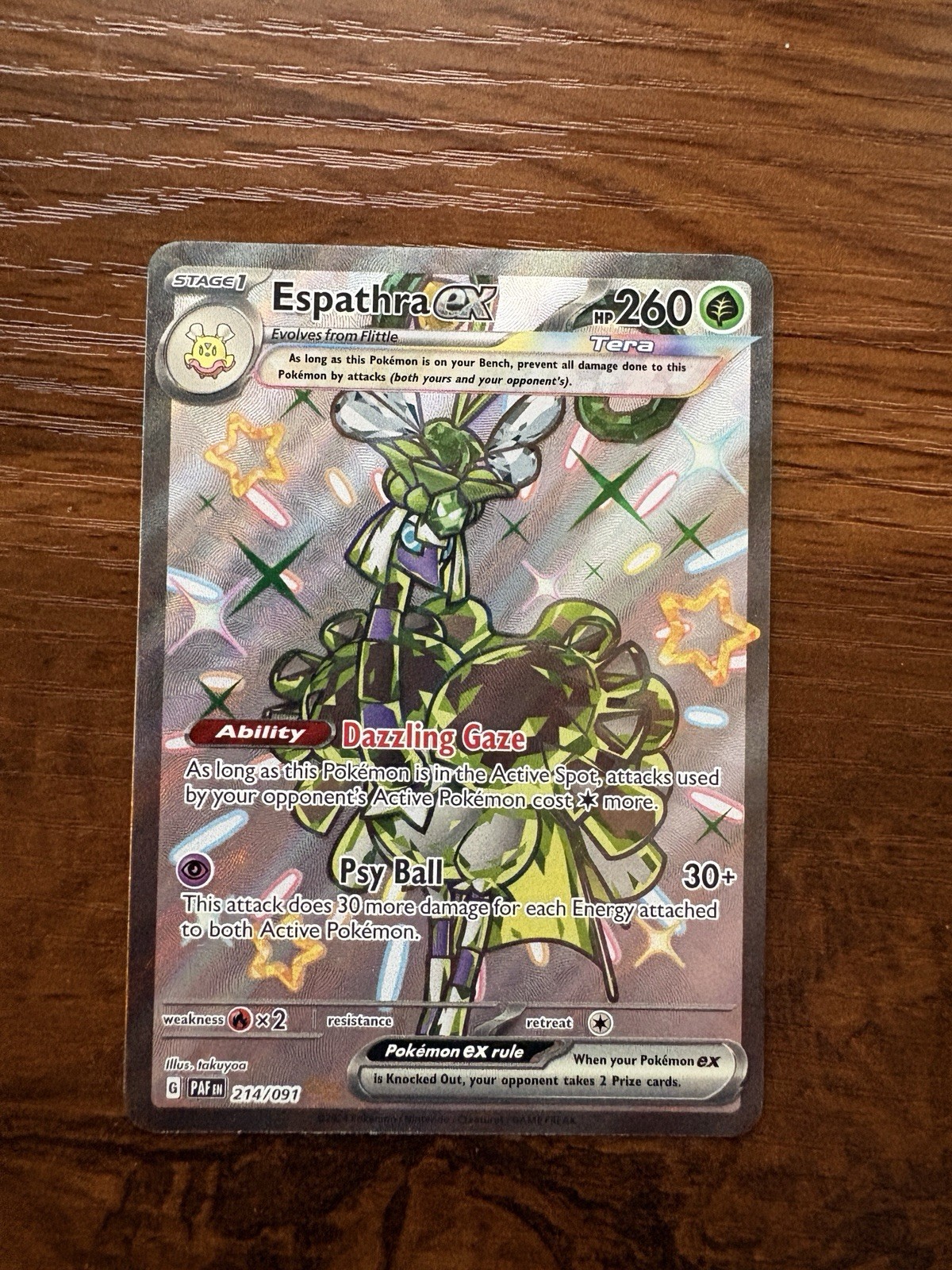 Espathra EX 214/091 Shiny Holo Rare Paldean Fates Pokemon Card NM