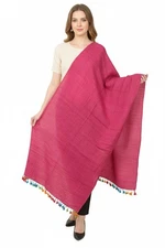 Sanskriti Vintage Pink Long Shawl Handloom Woven Scarf Wrap Sustainable Stole