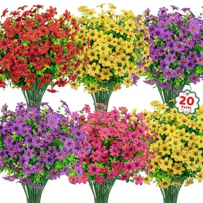 20 Bundles Artificial Flowers for Outdoors Fake Plants Spring Decor, UV Resistan