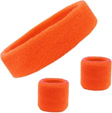 Sweatband Set Cotton Sports Headband Terry Cloth Wristband Moisture Wicking Swea