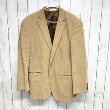 Chaps Jacket Mens Two Button Single Breasted Tan Corduroy Paisley Print Lining