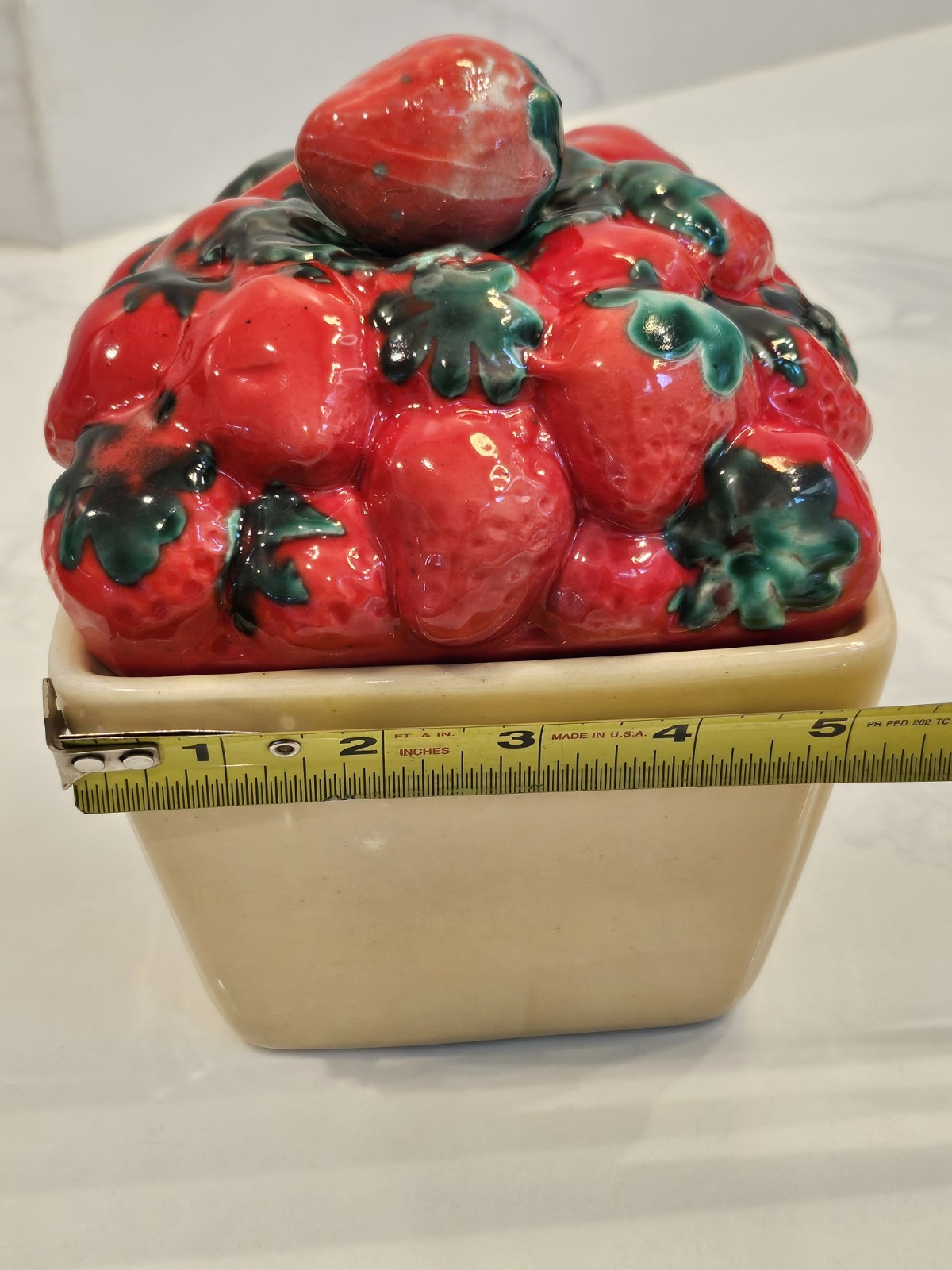 Vintage HOUSE OF WEBSTER 8" 2 Pc Basket of Strawberries Canister Cookie Jar