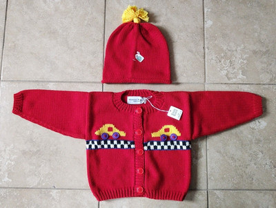 NWT WINNING WOOLIES NEW YORK Knitted NYC Taxi Button Up Cardigan & Hat Size 2