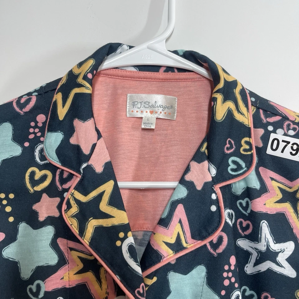 PJ Salvage Pajama Set Girls L Hearts Stars Lounge Comfort Blue Pink - Image 3 of 4