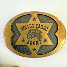 Wells Fargo Vintage 1977 Brass Belt Buckle Embossed and Stamped