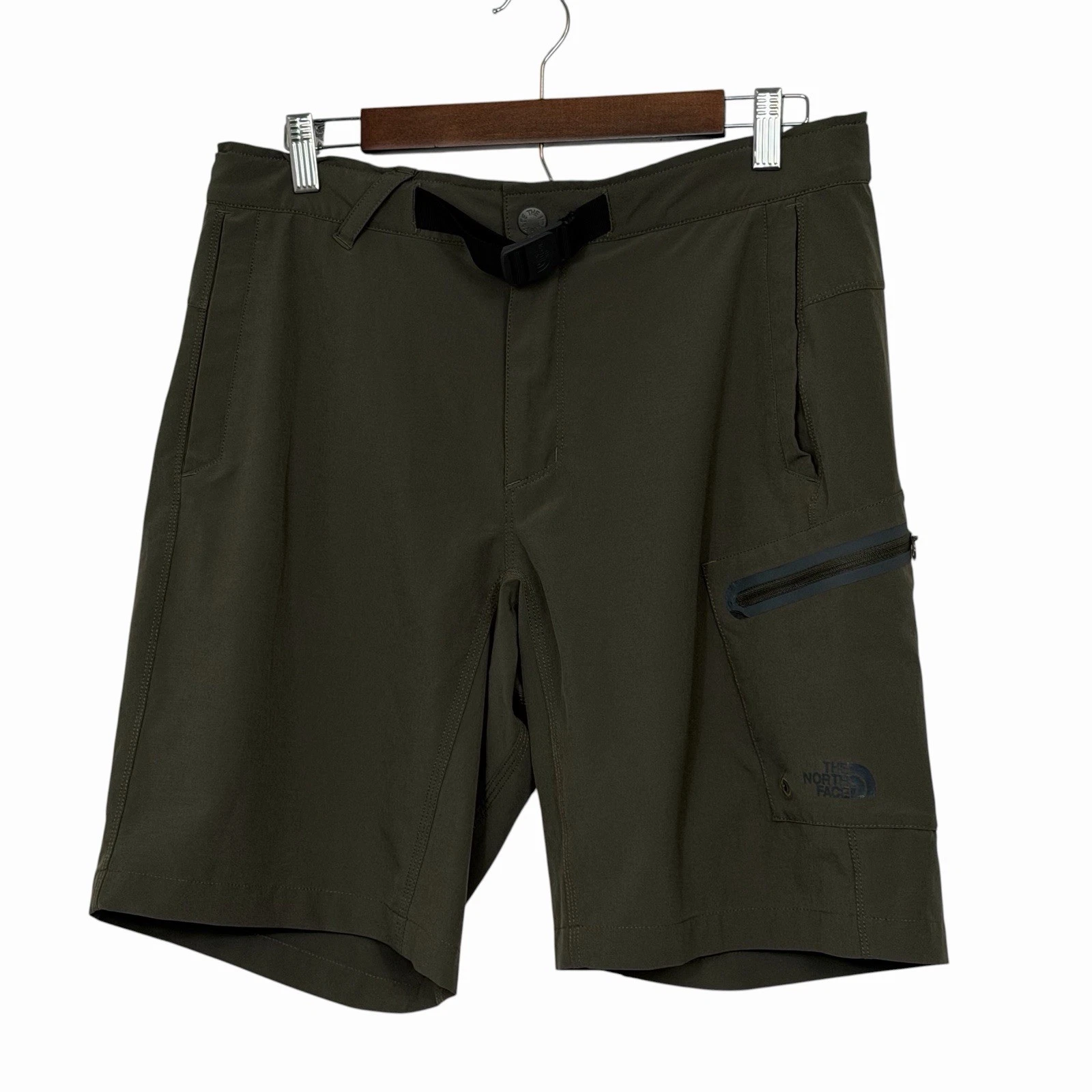 The North Face Shorts Mens 34 Green Hiking Fishing Belted Zip Pocket Outdoor