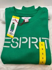 NEW Small Esprit Women's Logo Fleece Crewneck Sweatshirt Green Viral 80's