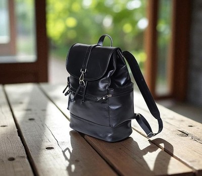 Premium Handmade Leather Backpack | Genuine Full-Grain Black Leather Daypack