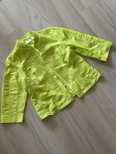 Chico's Wild Lime Crewel Embroidered Linen Blend Blazer Jacket Top 2 12 L Mint
