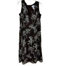 Studio I Brown Floral Sleeveless Midi Dress Size 14 Chiffon Lined Back Zip