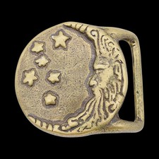 Solid Brass Man in the Moon Hippie Vintage Belt Buckle by Trinity Buckle Co