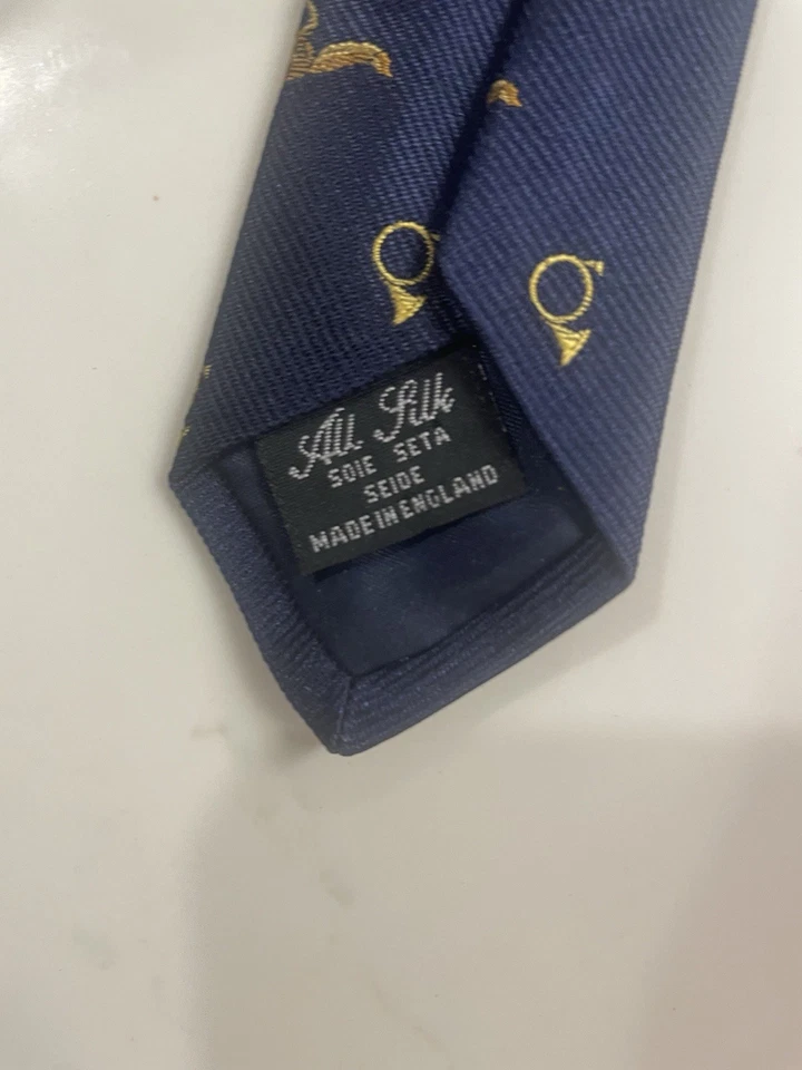 Corbata de diseñador Swaine Adeney zorro y trompeta 100 % seda hecha en Inglaterra  Foto 3 de 3