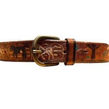 Kids Western Tooled Leather Belt Brown Painted Horse Design Size 5/6 Yrs 19"-24"