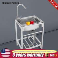 Stainless Steel Freestanding Single Bowl Sink Laundry Bathroom Kitchen 220LBS
