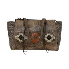American West Womens Navajo Soul CC Distressed Charcoal Leather Handbag Bag OS