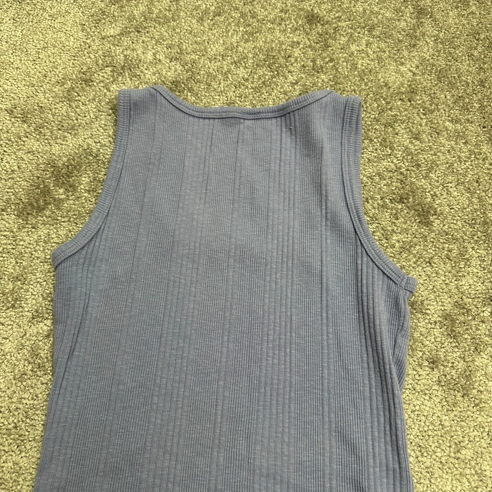 Camiseta sin mangas Jockey de punto acanalado para mujer pequeña púrpura liso cuello redondo informal algodón Foto 4 de 4